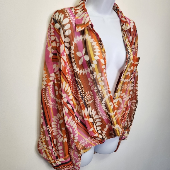 Ivy Jane L/S Multi Color Sheer Wrap Open Front Blouse Size S - Picture 2 of 7